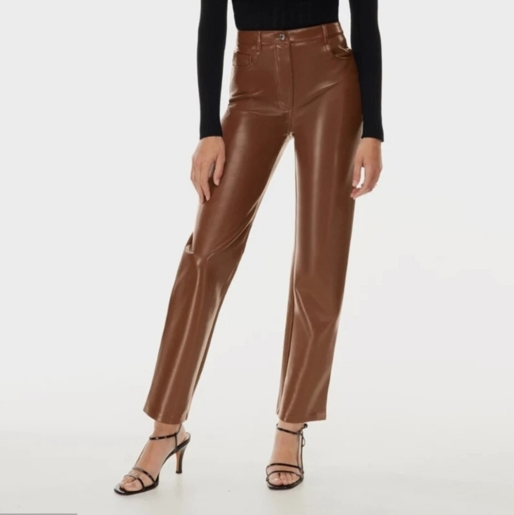 BNWT Aritzia Melina Leather Pants Brown Cognac Size 0